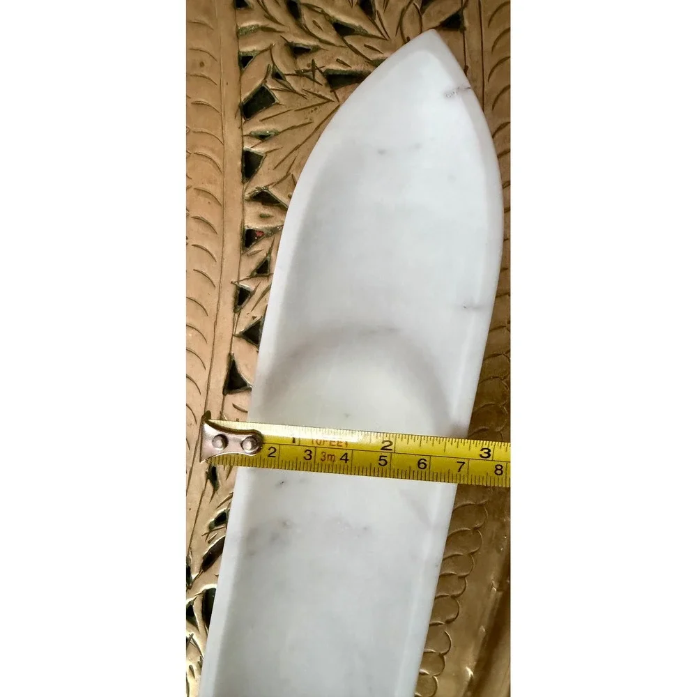 bidk home White Marble Decorative Tray Boat Shape Catchall Made in India 44055S